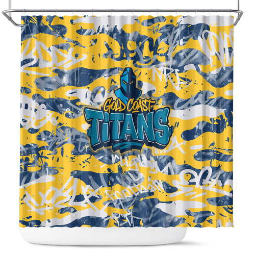 Gold Coast Titans Rugby Shower Curtain Graffiti Typography Urban Camo Abstract Street Style