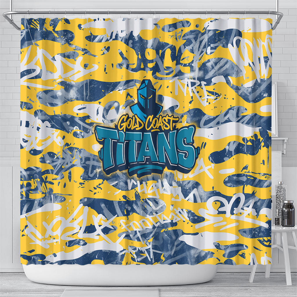 Gold Coast Titans Rugby Shower Curtain Graffiti Typography Urban Camo Abstract Street Style