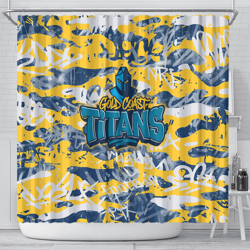 Gold Coast Titans Rugby Shower Curtain Graffiti Typography Urban Camo Abstract Street Style