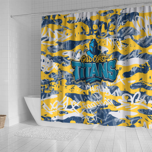 Gold Coast Titans Rugby Shower Curtain Graffiti Typography Urban Camo Abstract Street Style