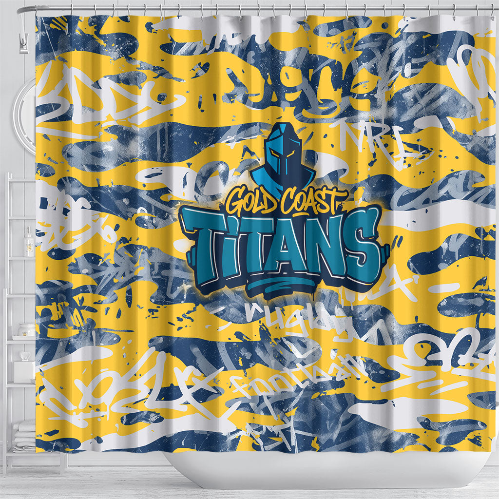 Gold Coast Titans Rugby Shower Curtain Graffiti Typography Urban Camo Abstract Street Style