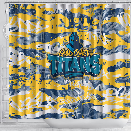 Gold Coast Titans Rugby Shower Curtain Graffiti Typography Urban Camo Abstract Street Style