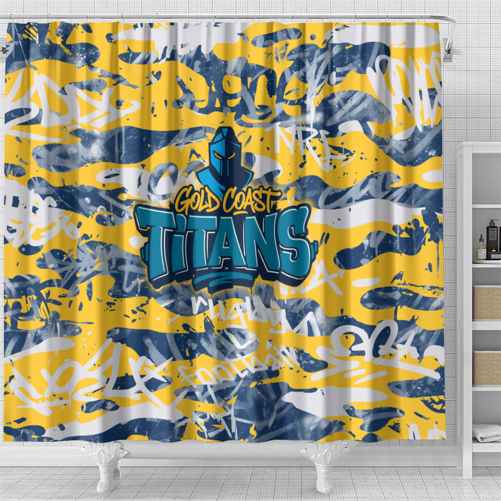Gold Coast Titans Rugby Shower Curtain Graffiti Typography Urban Camo Abstract Street Style
