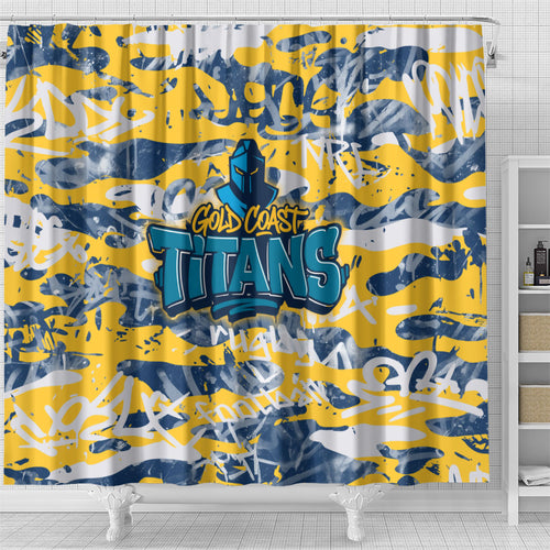 Gold Coast Titans Rugby Shower Curtain Graffiti Typography Urban Camo Abstract Street Style