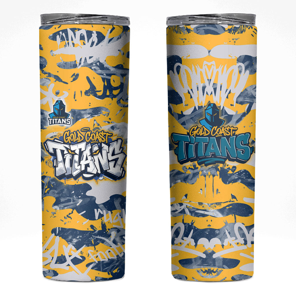 Gold Coast Titans Rugby Skinny Tumbler Graffiti Typography Urban Camo Abstract Street Style