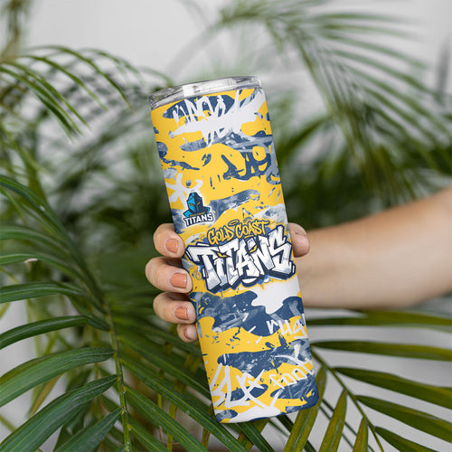 Gold Coast Titans Rugby Skinny Tumbler Graffiti Typography Urban Camo Abstract Street Style