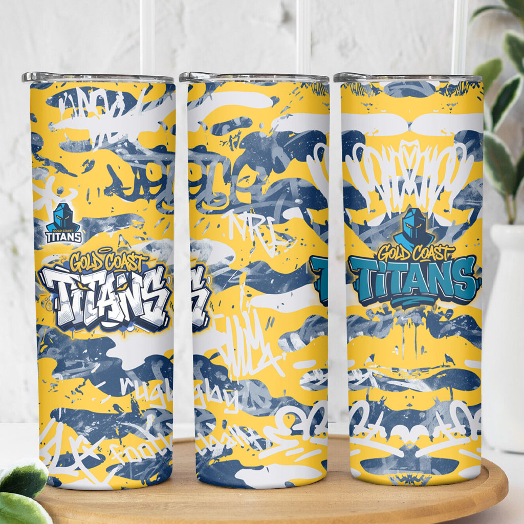 Gold Coast Titans Rugby Skinny Tumbler Graffiti Typography Urban Camo Abstract Street Style