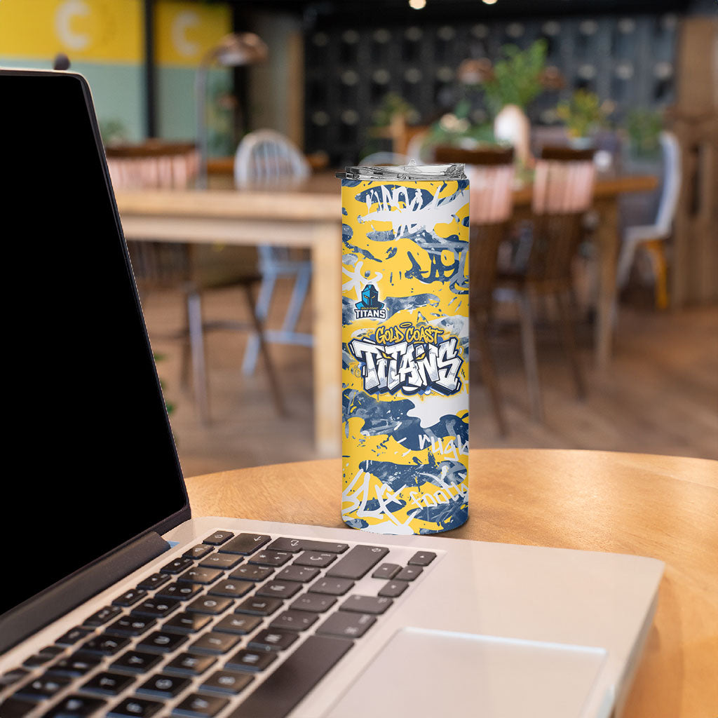 Gold Coast Titans Rugby Skinny Tumbler Graffiti Typography Urban Camo Abstract Street Style