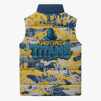 Gold Coast Titans Rugby Sleeveless Puffer Jacket Graffiti Typography Urban Camo Abstract Street Style
