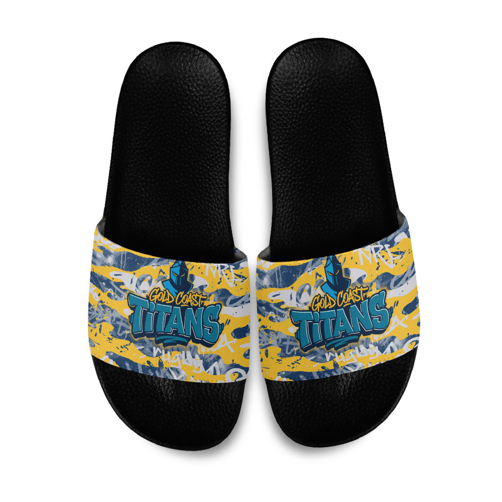 Gold Coast Titans Rugby Slide Sandals Graffiti Typography Urban Camo Abstract Street Style