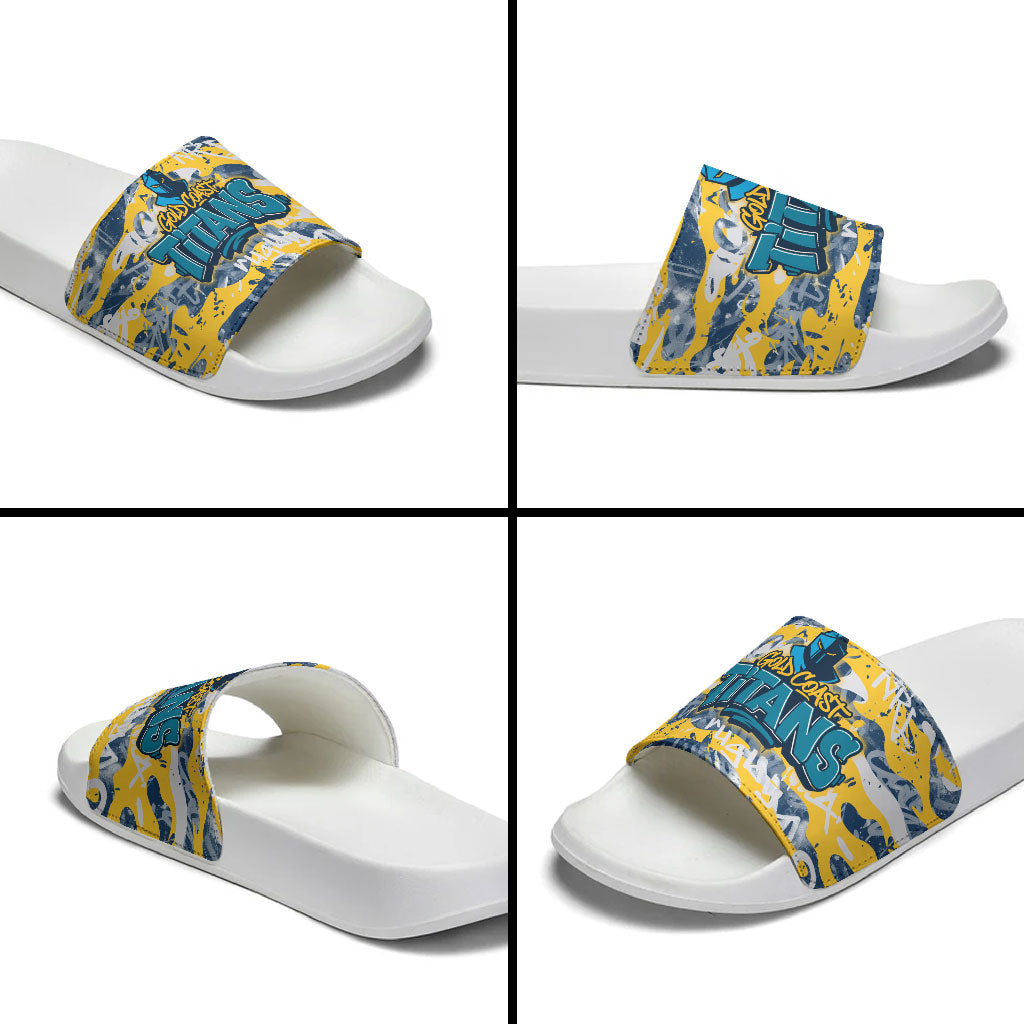 Gold Coast Titans Rugby Slide Sandals Graffiti Typography Urban Camo Abstract Street Style