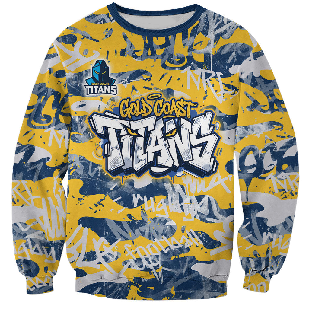 Gold Coast Titans Rugby Sweatshirt Graffiti Typography Urban Camo Abstract Street Style