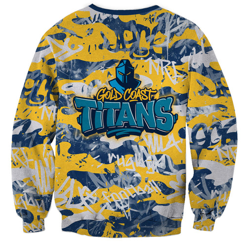 Gold Coast Titans Rugby Sweatshirt Graffiti Typography Urban Camo Abstract Street Style