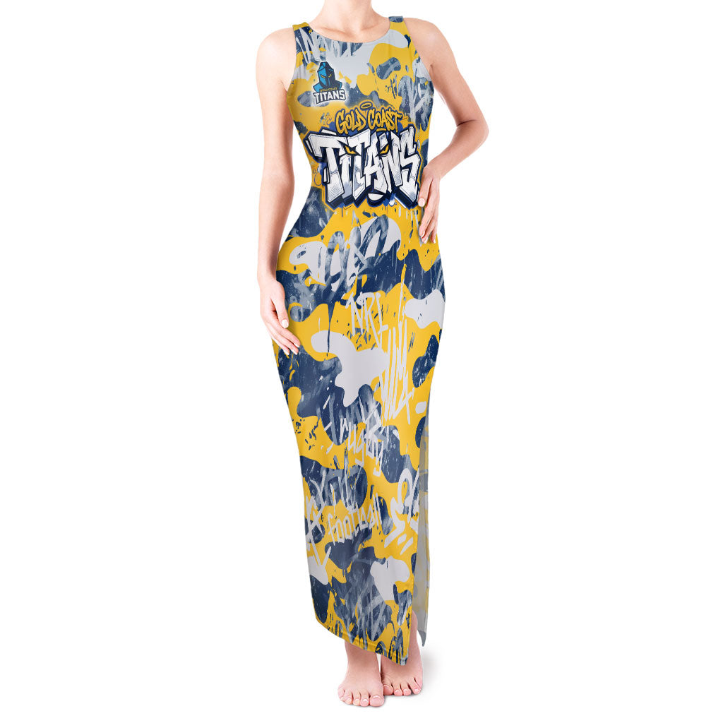 Gold Coast Titans Rugby Tank Maxi Dress Graffiti Typography Urban Camo Abstract Street Style