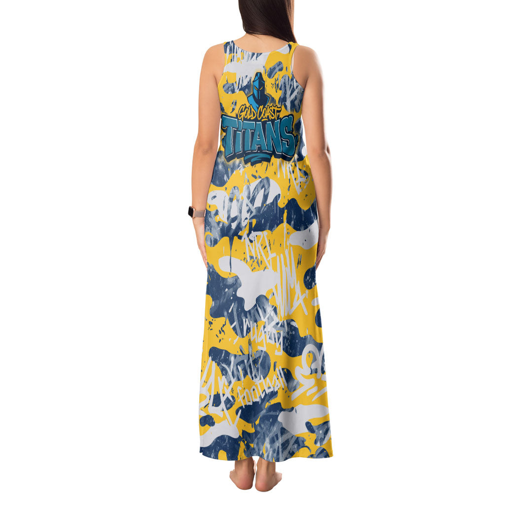 Gold Coast Titans Rugby Tank Maxi Dress Graffiti Typography Urban Camo Abstract Street Style