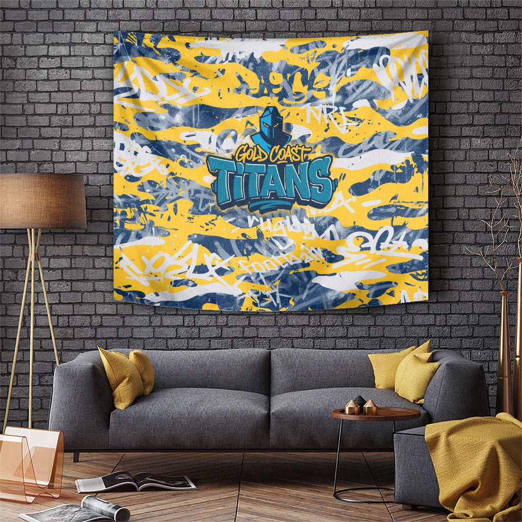 Gold Coast Titans Rugby Tapestry Graffiti Typography Urban Camo Abstract Street Style
