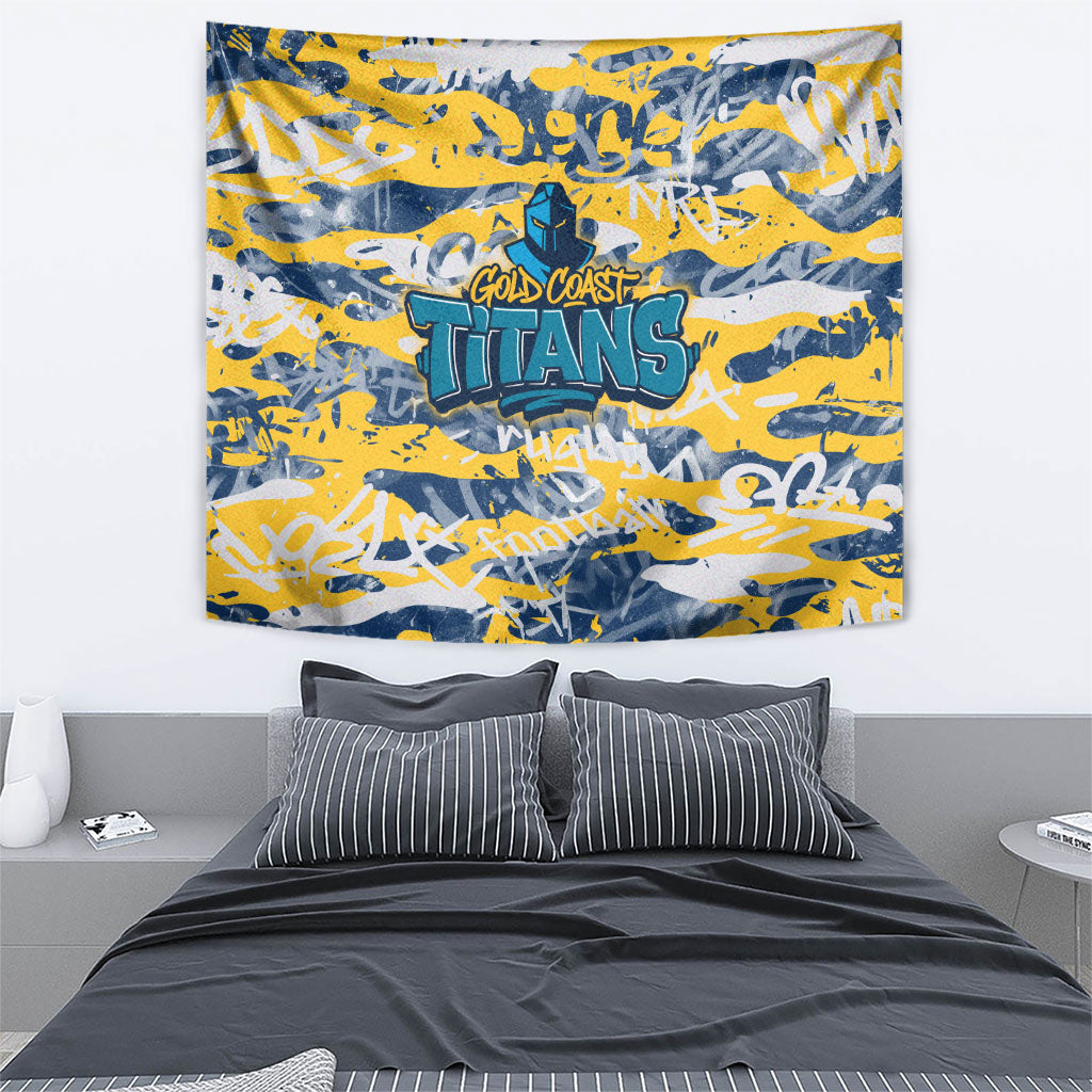 Gold Coast Titans Rugby Tapestry Graffiti Typography Urban Camo Abstract Street Style