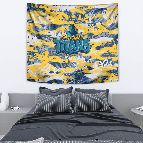 Gold Coast Titans Rugby Tapestry Graffiti Typography Urban Camo Abstract Street Style