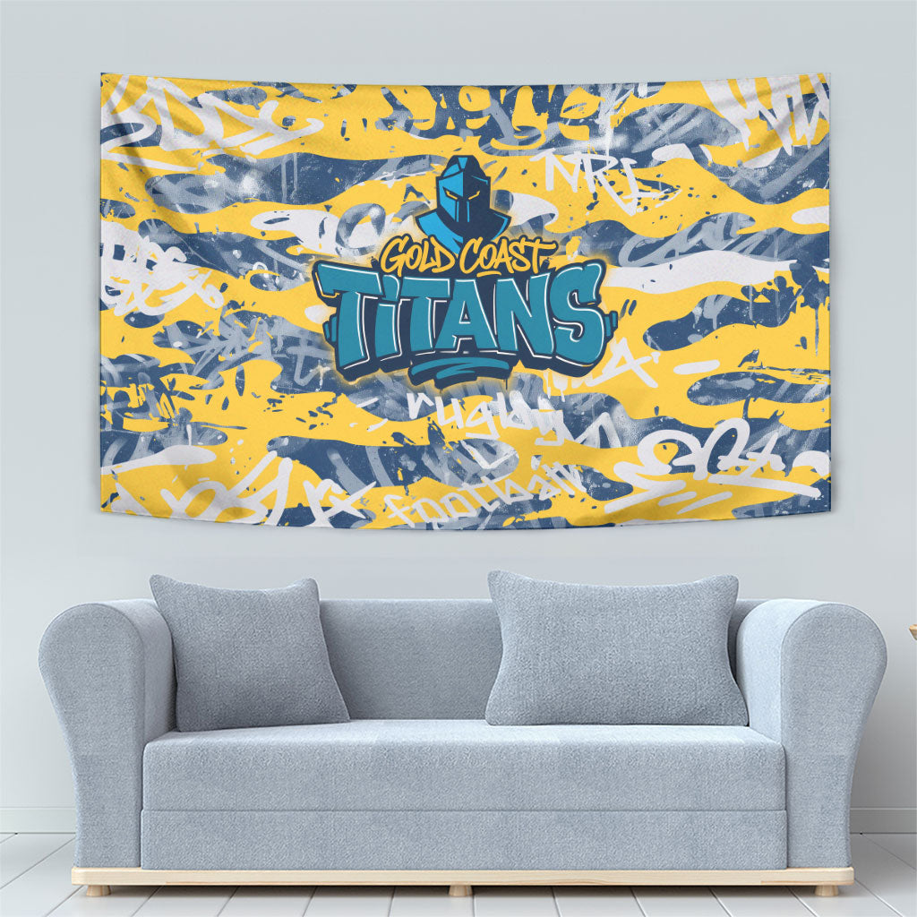 Gold Coast Titans Rugby Tapestry Graffiti Typography Urban Camo Abstract Street Style