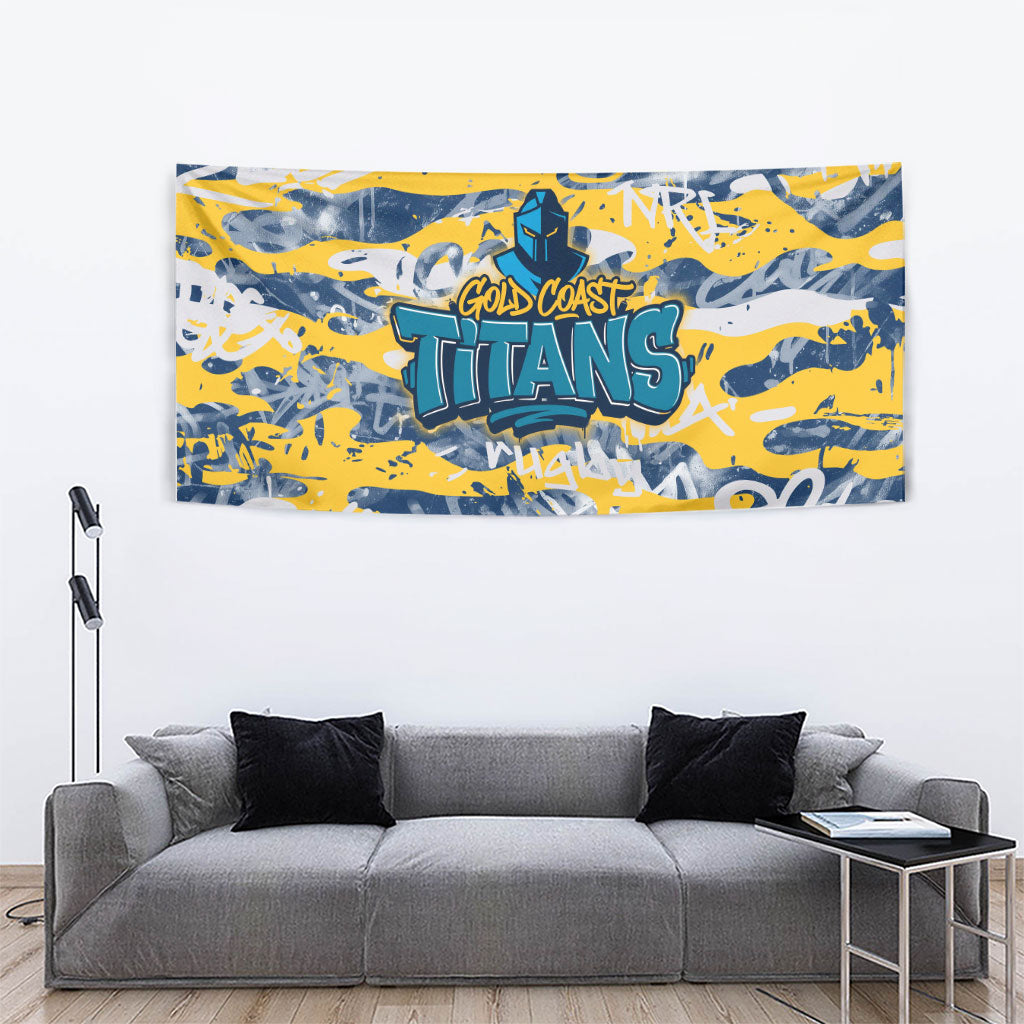 Gold Coast Titans Rugby Tapestry Graffiti Typography Urban Camo Abstract Street Style