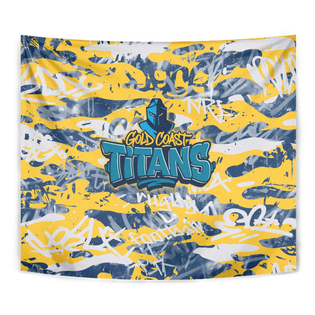 Gold Coast Titans Rugby Tapestry Graffiti Typography Urban Camo Abstract Street Style