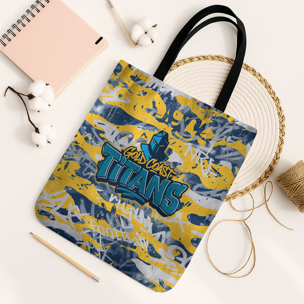Gold Coast Titans Rugby Tote Bag Graffiti Typography Urban Camo Abstract Street Style