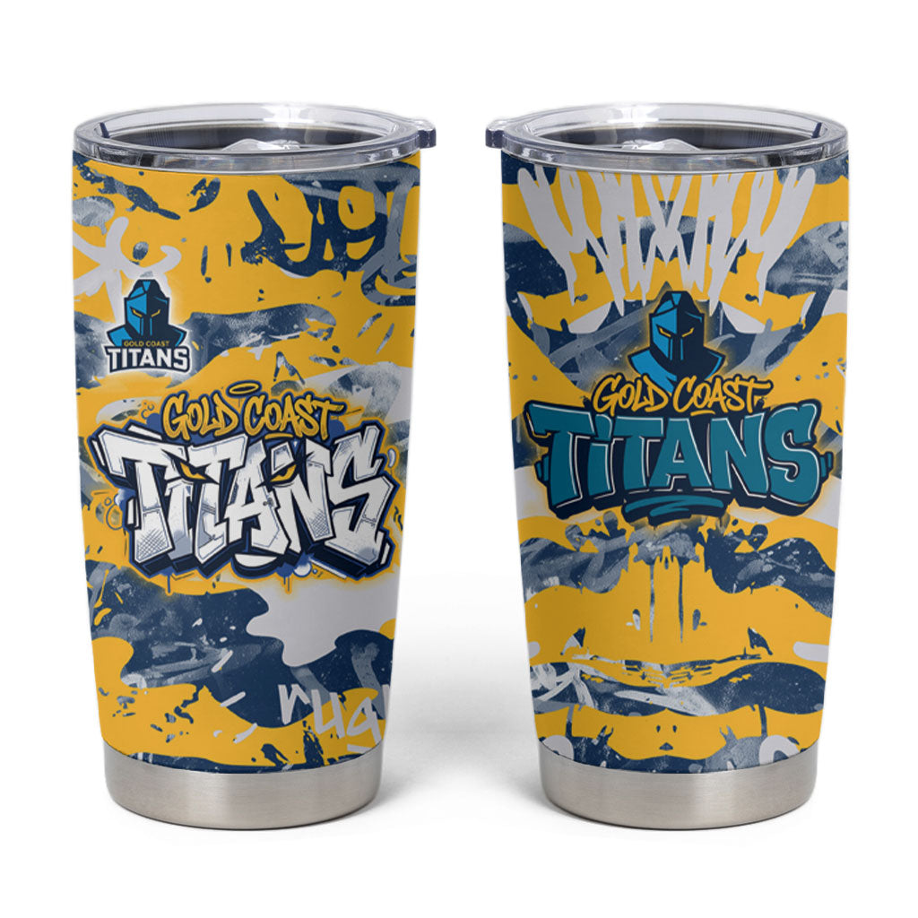 Gold Coast Titans Rugby Tumbler Cup Graffiti Typography Urban Camo Abstract Street Style