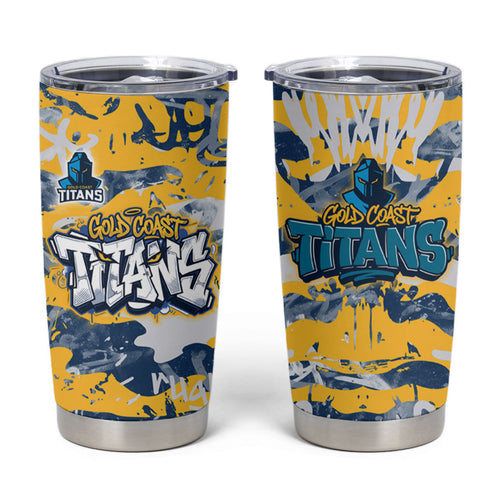 Gold Coast Titans Rugby Tumbler Cup Graffiti Typography Urban Camo Abstract Street Style