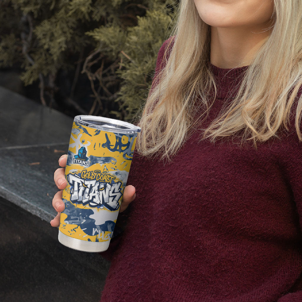Gold Coast Titans Rugby Tumbler Cup Graffiti Typography Urban Camo Abstract Street Style