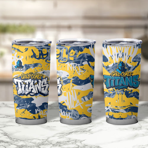 Gold Coast Titans Rugby Tumbler Cup Graffiti Typography Urban Camo Abstract Street Style