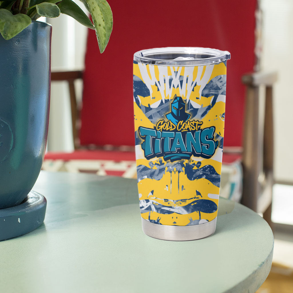 Gold Coast Titans Rugby Tumbler Cup Graffiti Typography Urban Camo Abstract Street Style