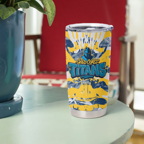 Gold Coast Titans Rugby Tumbler Cup Graffiti Typography Urban Camo Abstract Street Style