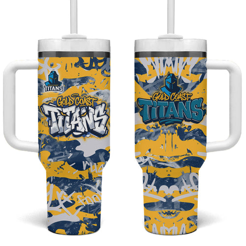 Gold Coast Titans Rugby Tumbler With Handle Graffiti Typography Urban Camo Abstract Street Style