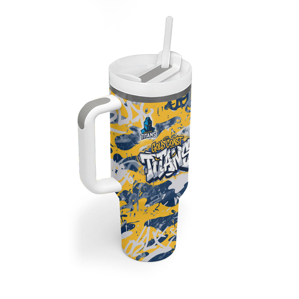 Gold Coast Titans Rugby Tumbler With Handle Graffiti Typography Urban Camo Abstract Street Style