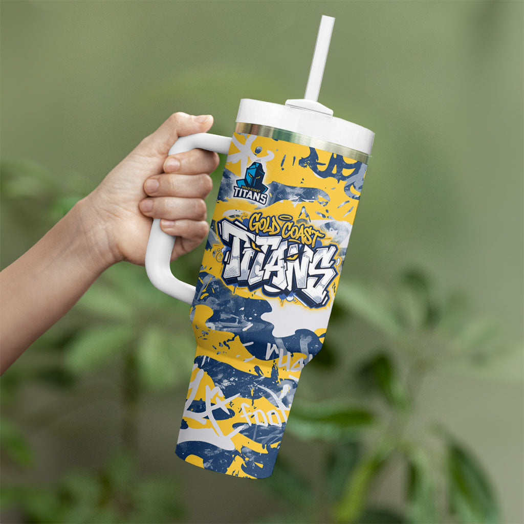 Gold Coast Titans Rugby Tumbler With Handle Graffiti Typography Urban Camo Abstract Street Style