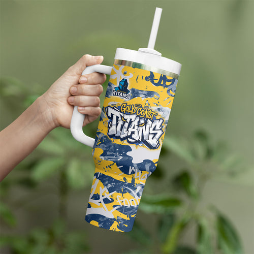 Gold Coast Titans Rugby Tumbler With Handle Graffiti Typography Urban Camo Abstract Street Style