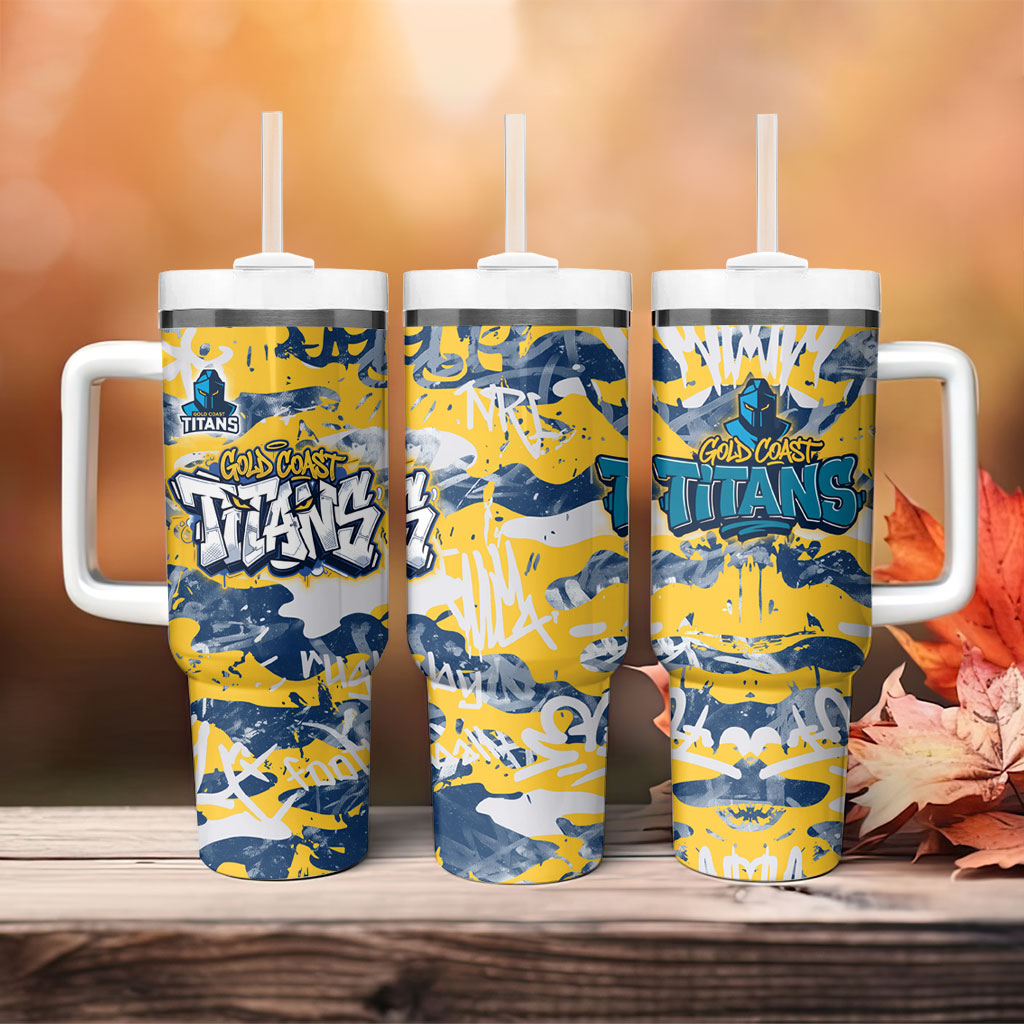 Gold Coast Titans Rugby Tumbler With Handle Graffiti Typography Urban Camo Abstract Street Style