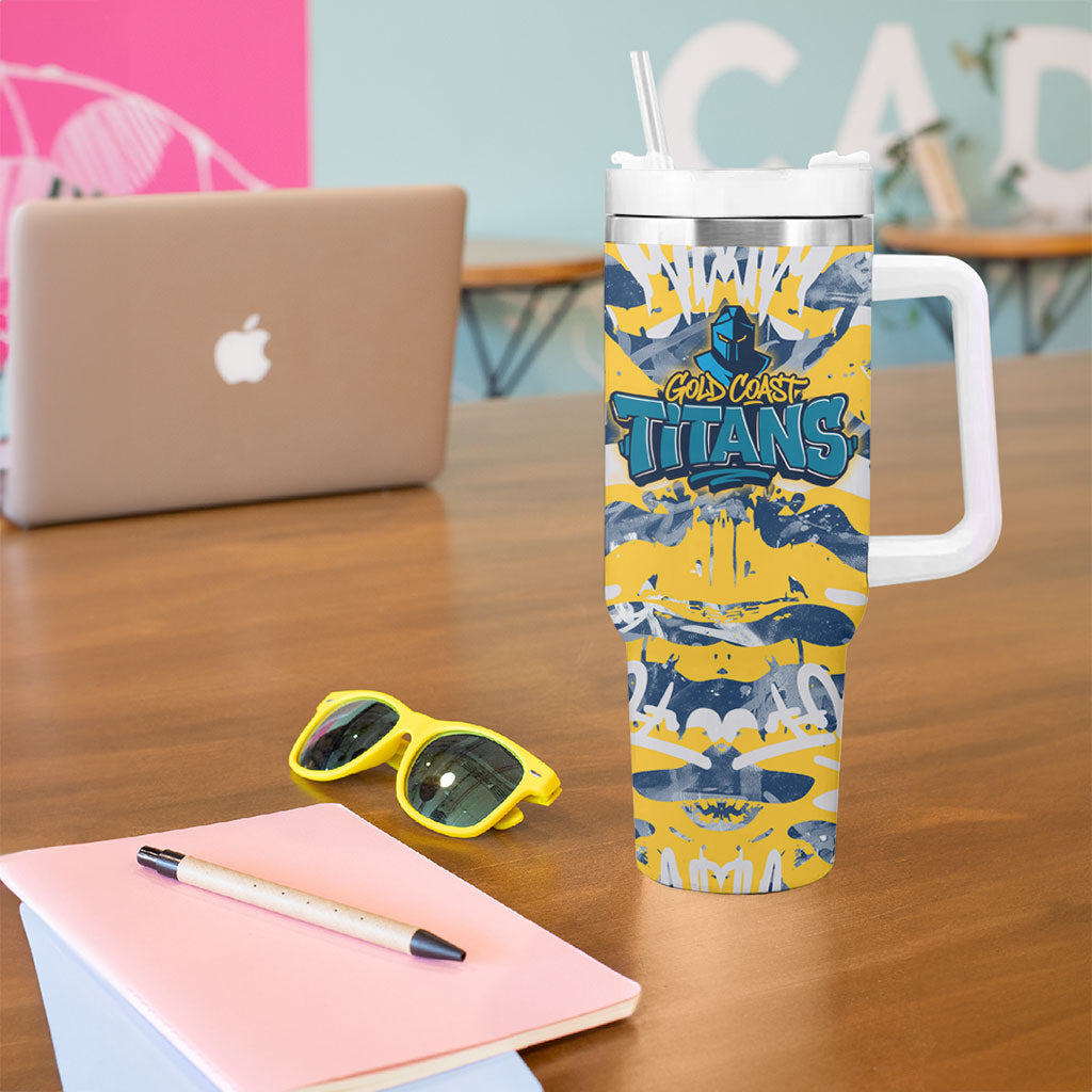 Gold Coast Titans Rugby Tumbler With Handle Graffiti Typography Urban Camo Abstract Street Style