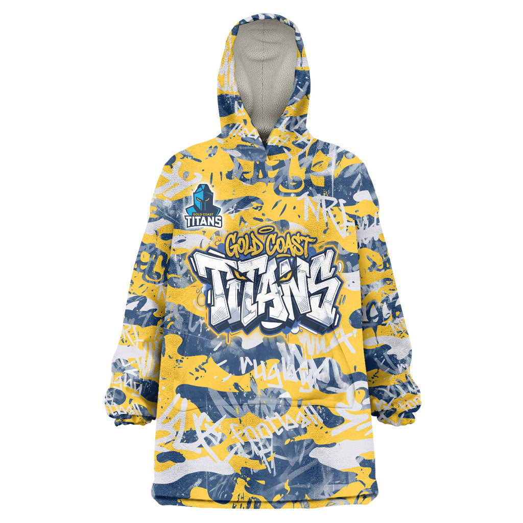 Gold Coast Titans Rugby Wearable Blanket Hoodie Graffiti Typography Urban Camo Abstract Street Style