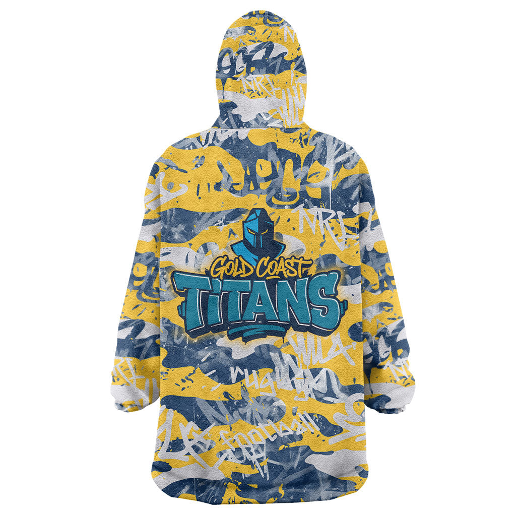 Gold Coast Titans Rugby Wearable Blanket Hoodie Graffiti Typography Urban Camo Abstract Street Style