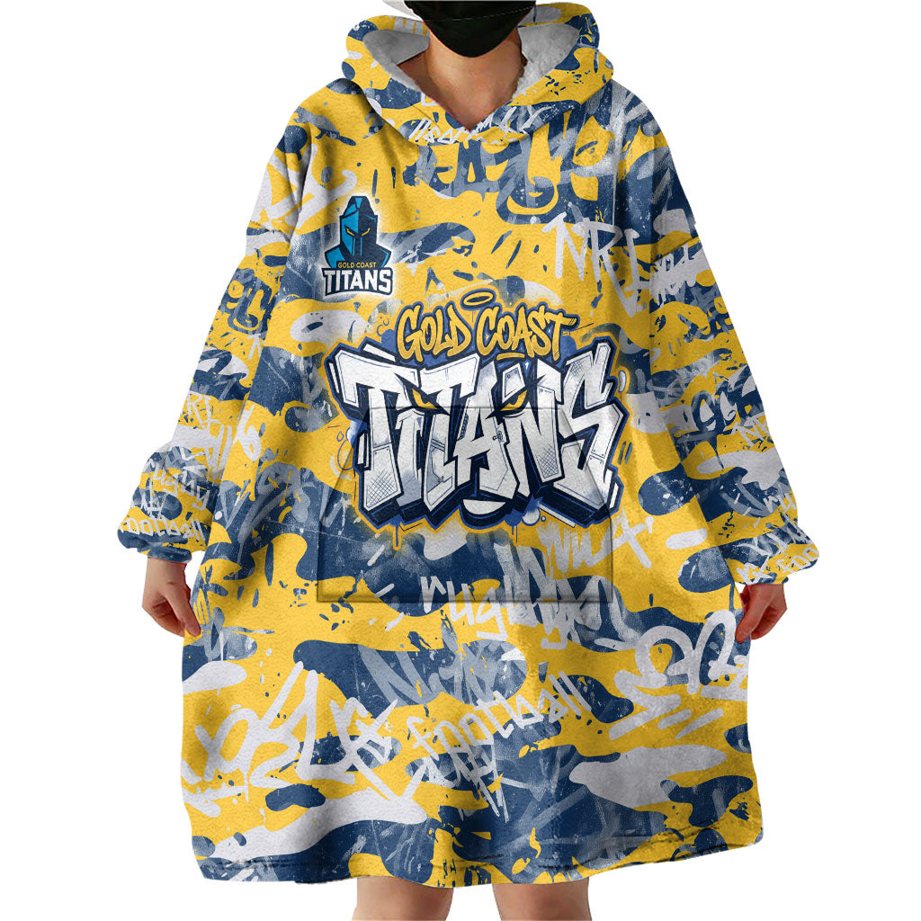 Gold Coast Titans Rugby Wearable Blanket Hoodie Graffiti Typography Urban Camo Abstract Street Style