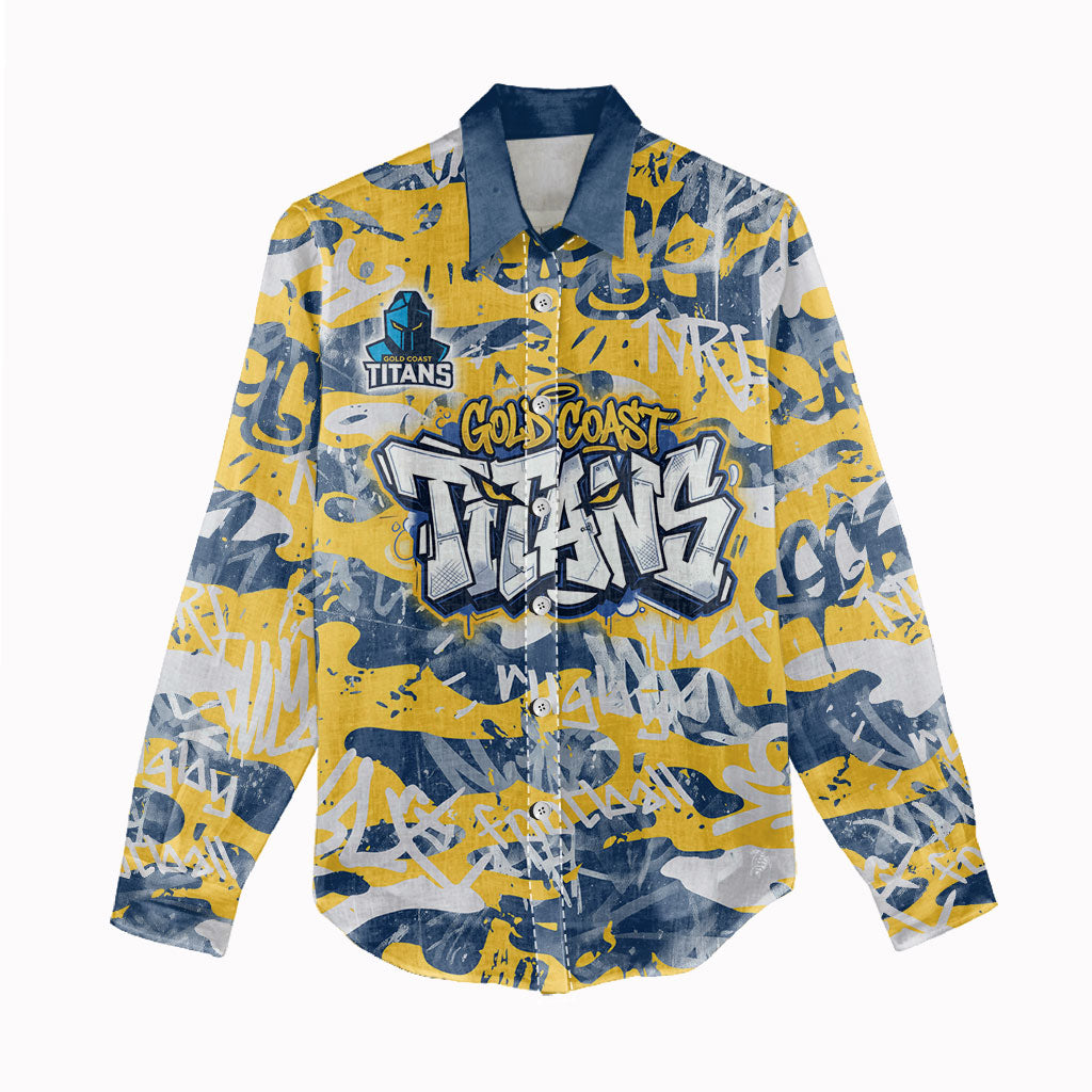 Gold Coast Titans Rugby Women Casual Shirt Graffiti Typography Urban Camo Abstract Street Style