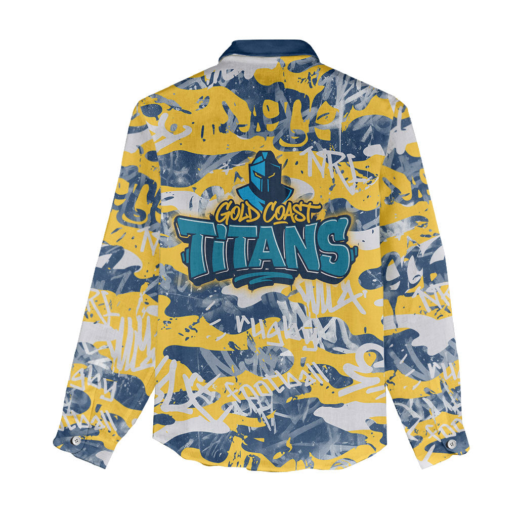 Gold Coast Titans Rugby Women Casual Shirt Graffiti Typography Urban Camo Abstract Street Style