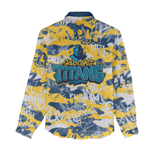 Gold Coast Titans Rugby Women Casual Shirt Graffiti Typography Urban Camo Abstract Street Style