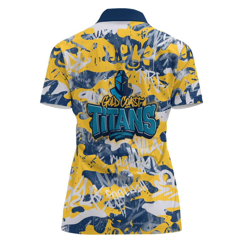 Gold Coast Titans Rugby Women Polo Shirt Graffiti Typography Urban Camo Abstract Street Style