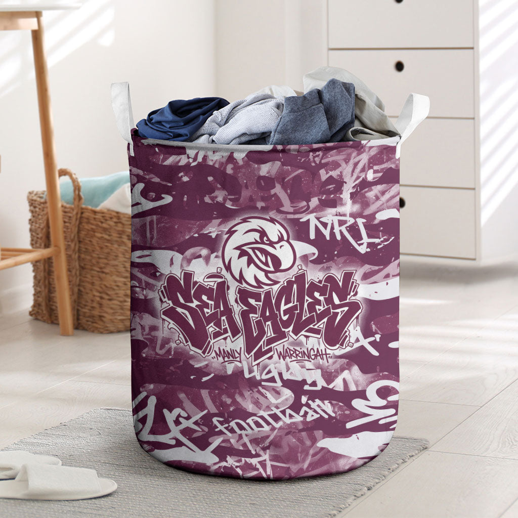 Manly Warringah Sea Eagles Rugby Laundry Basket Graffiti Typography Urban Camo Abstract Street Style