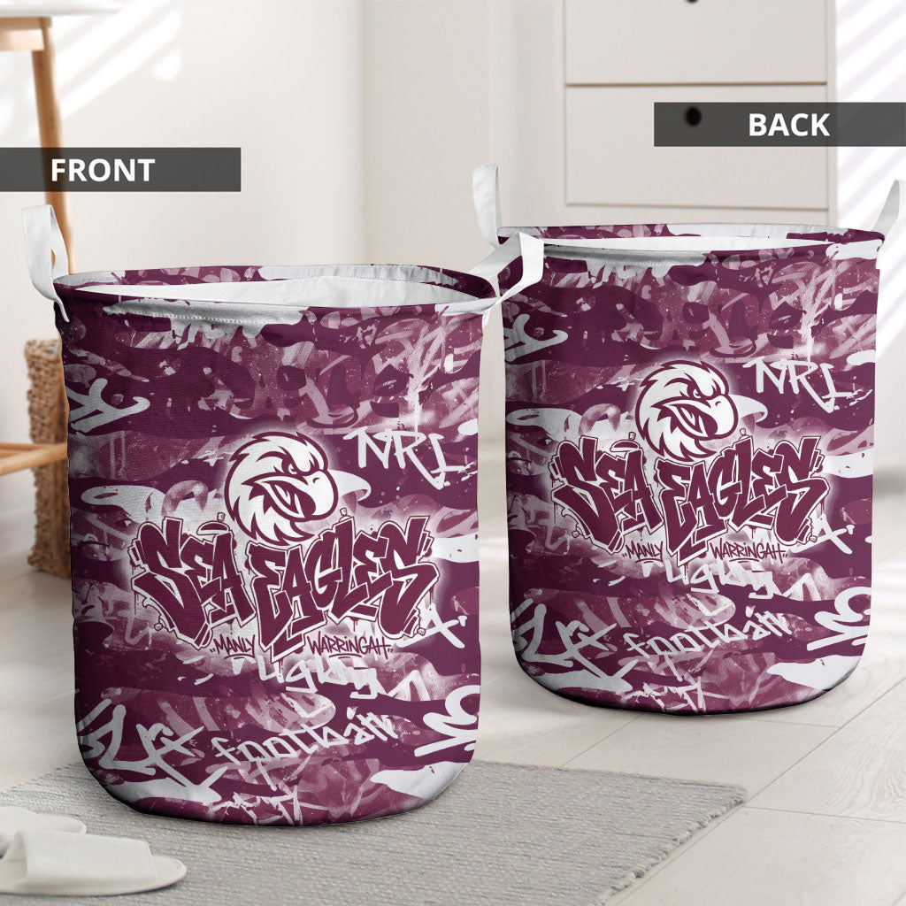 Manly Warringah Sea Eagles Rugby Laundry Basket Graffiti Typography Urban Camo Abstract Street Style