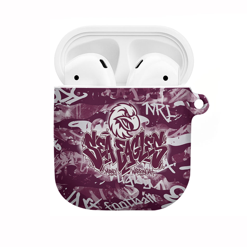 Manly Warringah Sea Eagles Rugby AirPods Case Graffiti Typography Urban Camo Abstract Street Style