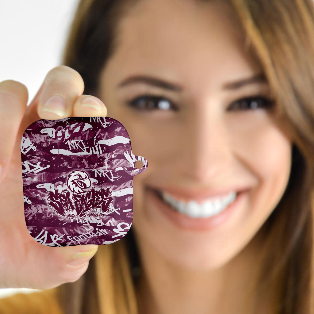 Manly Warringah Sea Eagles Rugby AirPods Case Graffiti Typography Urban Camo Abstract Street Style