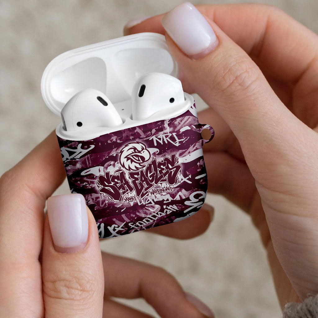 Manly Warringah Sea Eagles Rugby AirPods Case Graffiti Typography Urban Camo Abstract Street Style